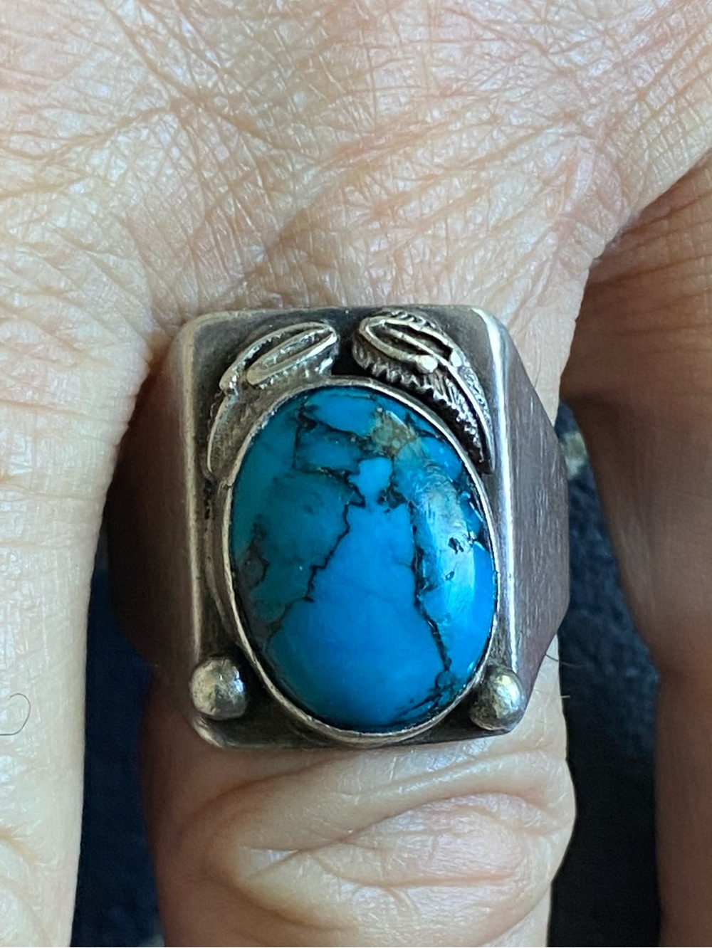 Authentic Native American Sterling Turquoise Ring Signed T Size 12